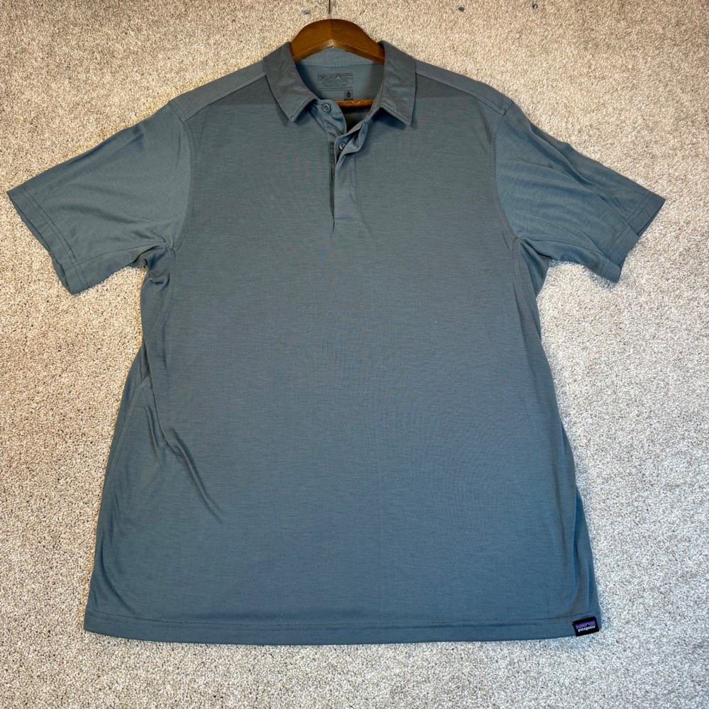 Patagonia Mens Capilene Cool Trail Polo Shirt Gray Large L Short Sleeve Hiking